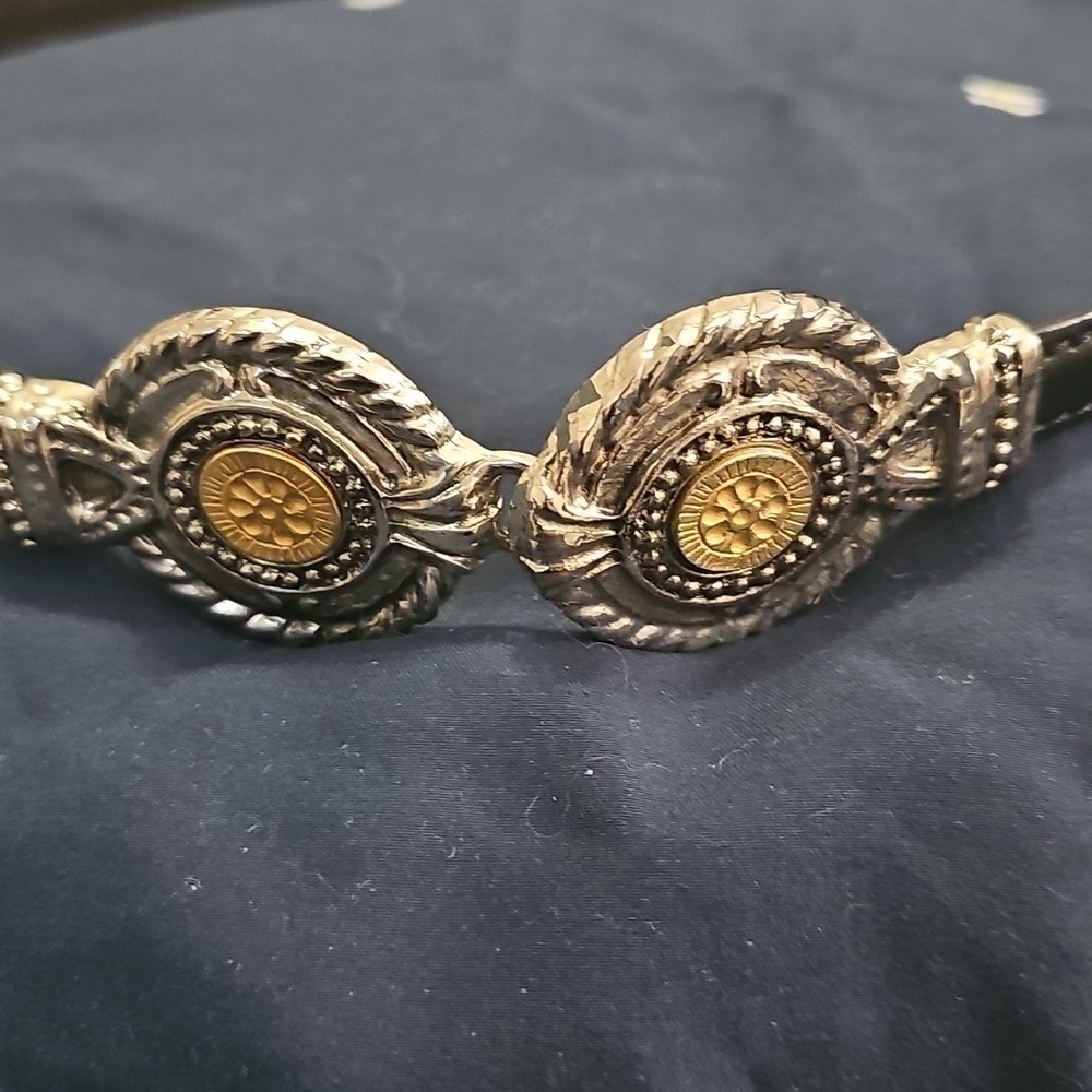 Chicos Genuine Leather Black Adjustable Gold and Silver Medallion Metal Buckle - Picture 2 of 7